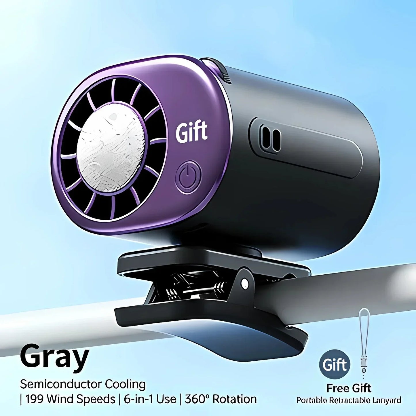 Car Clip on Air Conditioner 199 Speeds Adjustable 360° Rotation Semiconductor Cooling Fan Wide Clamp