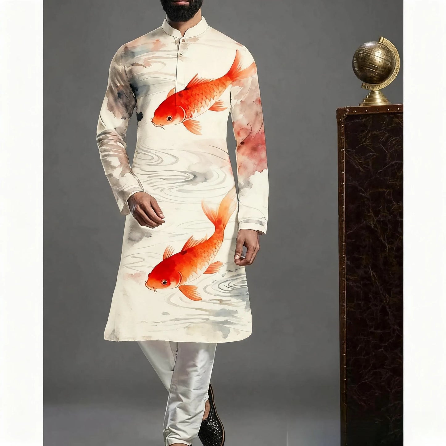 2026 Muslim Tops Men's Ethnic Style Long-sleeved Stand-up Collar Shirts Casual Slim Irregular Ropa Musulmana Hombre