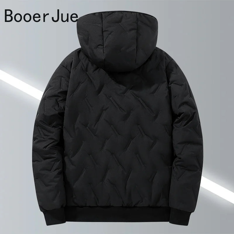 EU Size Men Hooded Jacket Thick Warm Winter Coat Fleece Lined Black Grey Parkas Fashion Casual Quilted Coat Outwear Clothing Top