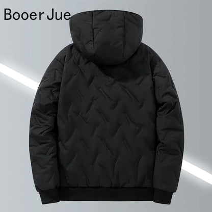 EU Size Men Hooded Jacket Thick Warm Winter Coat Fleece Lined Black Grey Parkas Fashion Casual Quilted Coat Outwear Clothing Top