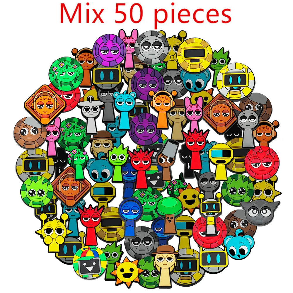 30-100Pcs Sprunki Plush Game Series Shoe Charms Shoes Accessories Decorations Clog Sandal Wristband Buckle for Kids Party Gifts