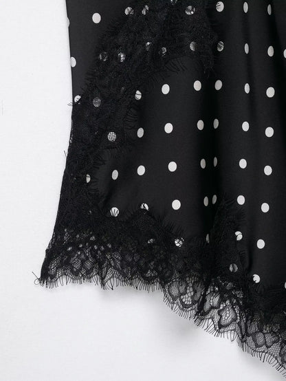 HH Women Elegant Polka Dot Lace Slip Tops Asymmetrical Hem Tanks Camis Summer Lady Sexy Lace Splicing Club Party Tops Camisole