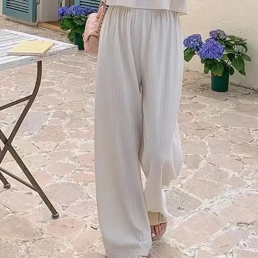 Summer 2025 New Folded Square Collar Bubble Sleeve Shirt High Waist Loose Casual Wide Leg Pants Two Piece Set Women's Fashion