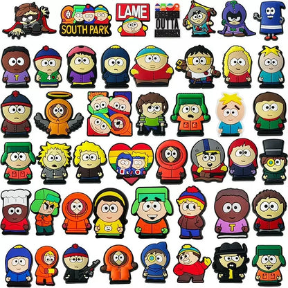 16-46Pcs Hot Toys South Park Shoe Charms Cartoon Shoes Decoration Accessories Buckle fit Clog Sandal Wristbands Kids Party Gifts