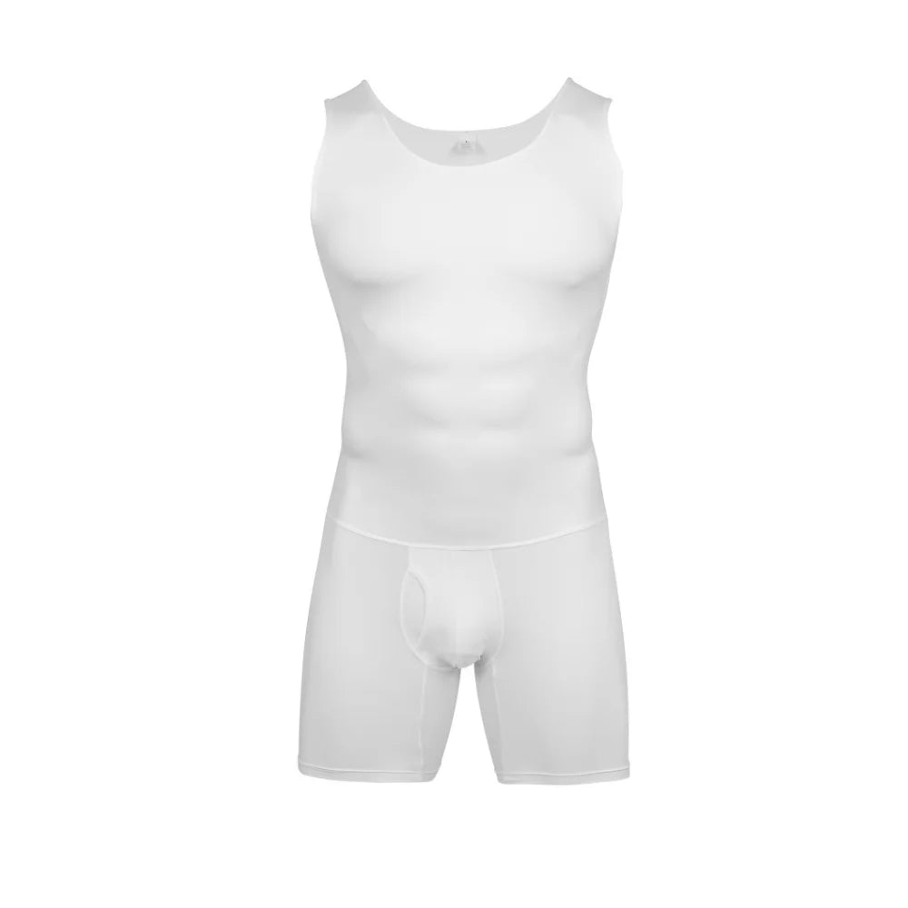 Men's Compression Full Body Bodysuit Tummy Thigh Control Slim Shapewear Open Crotch Easy Toilet Fitness Daily Base Undershirt