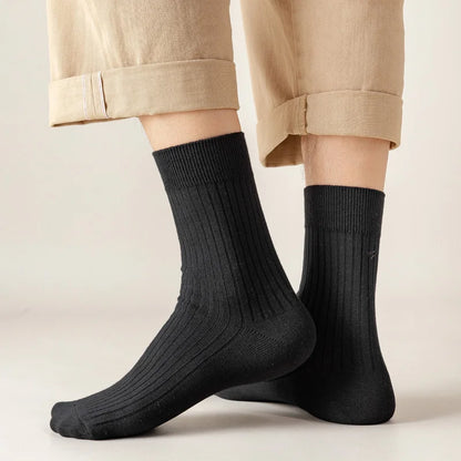 5 pairs of 100% cotton socks, men's four season striped midsole, sweat absorbing, breathable sports cotton socks