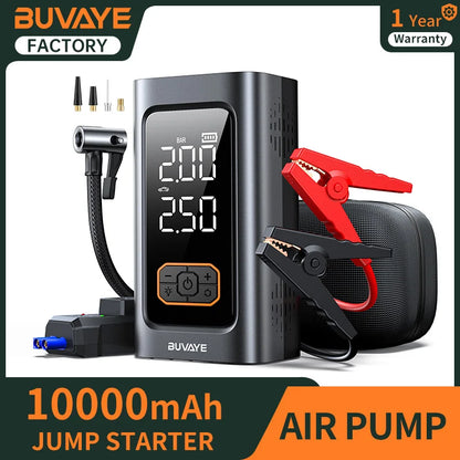 BUVAYE Car Jump Starter Power Bank Portable Air Pump 10000 mAh Auto Booster Emergency Starting Device For Petrol Diesel EV‌