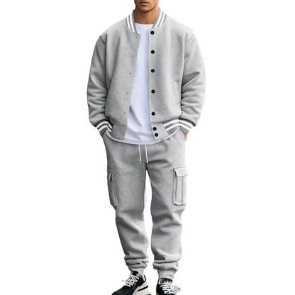 Autumn and winter American stand-up collar baseball jersey trousers fleece casual jacket men's loose sports suit