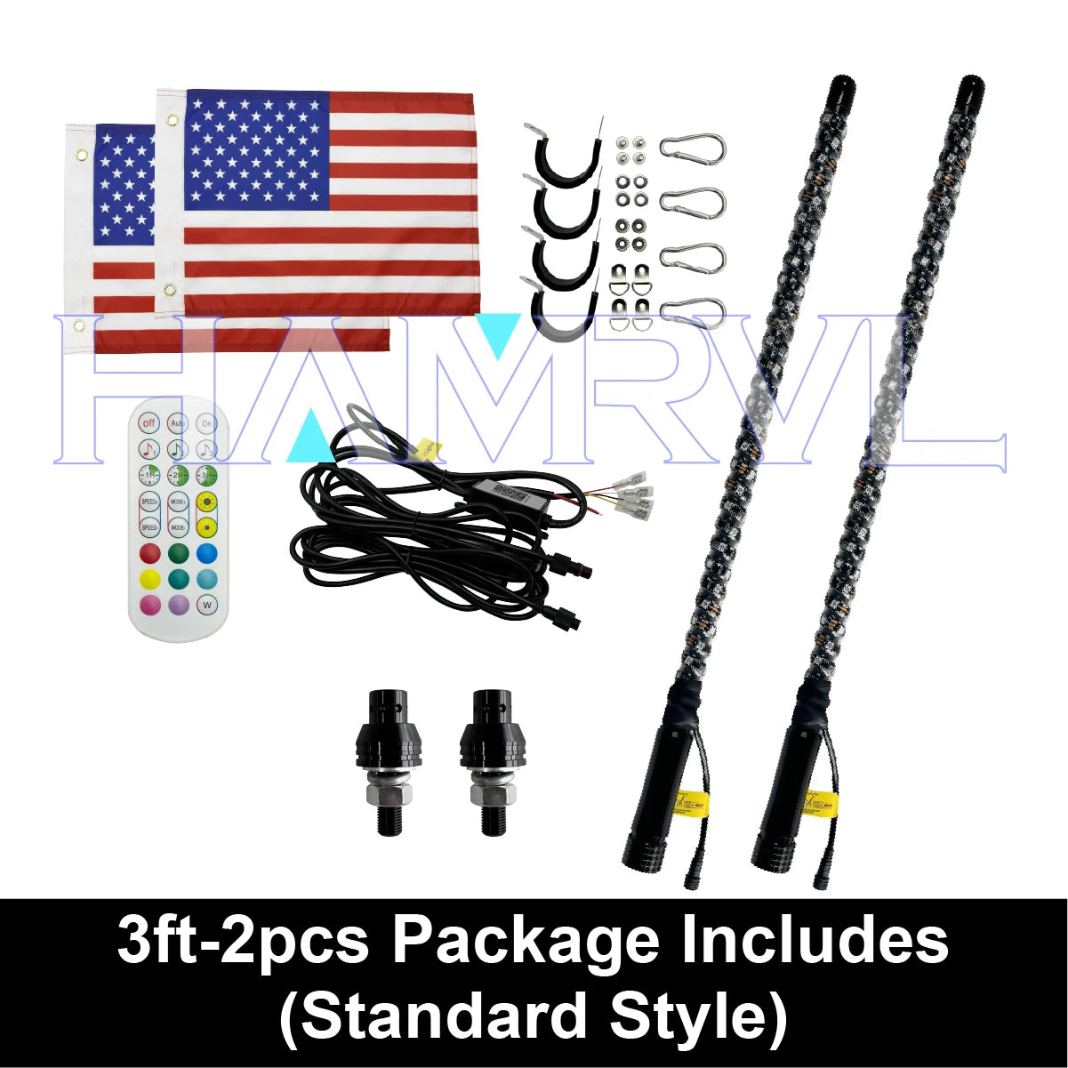1/2 PCS 2/3/4FT LED Whip Lights RGB Waterproof Multi-Color Flagpole Lamp Bowlight for Offroad Sand Rails Buggies SxS ATV/UTV RZR