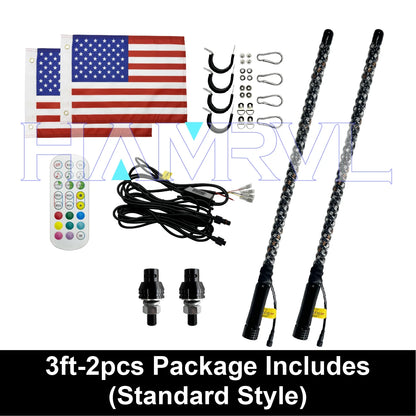 1/2 PCS 2/3/4FT LED Whip Lights RGB Waterproof Multi-Color Flagpole Lamp Bowlight for Offroad Sand Rails Buggies SxS ATV/UTV RZR