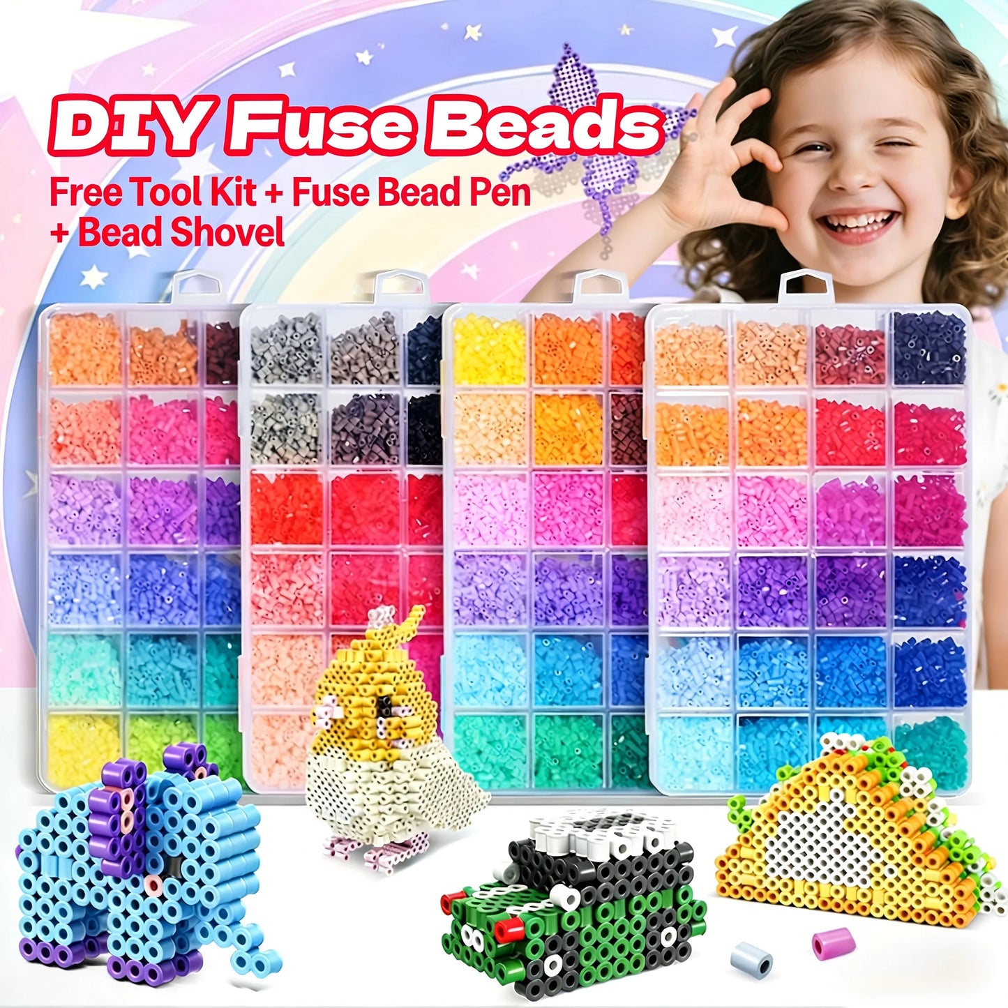 Creative Craft Kit: 24/48 Color 2.6mm Fuse Beads, Perler Iron Beads for 3D Art & DIY Projects, Educational Toy Gift for All Ages