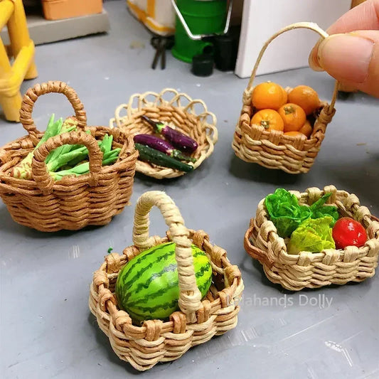 Dollhouse Handmade Mini Furniture Fruit Basket Vegetable Basket Food Play Model House Dollhouse Scene Kitchen Accessories