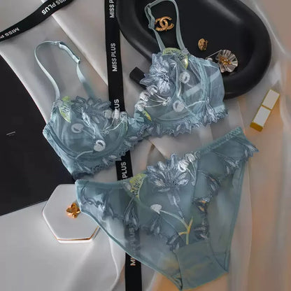 Sexy French Ultra Thin Lace Embroidery Underwire Bra Summer Minimizer Full Coverage Slimming For Busty Women Daily Wear 32-38ABC