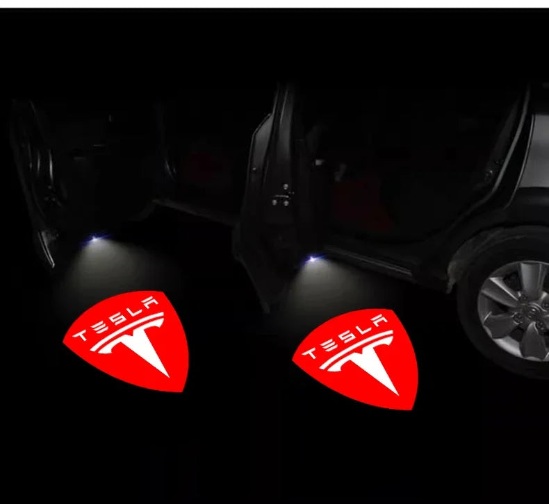 2/4Pcs Car Door Projector Lamps HD LED Welcome Lights Accessories For Tesla Model-Y Model-3 Model-X Model-S Cybertruck Roadster
