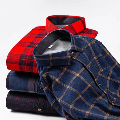 Thickened Flannel Men's Shirt Fashion Warm Plaid Winter Casual Square Collar plus Size Clothing Fleece Lined Double Sided Velvet