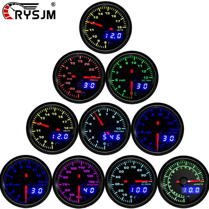 2" 52mm 7 Color LED Dual Display Gauge Boost PSI Boost BAR Water / Oil Temp Oil Pressure Voltmeter Air Fuel Ratio EGT Tachometer