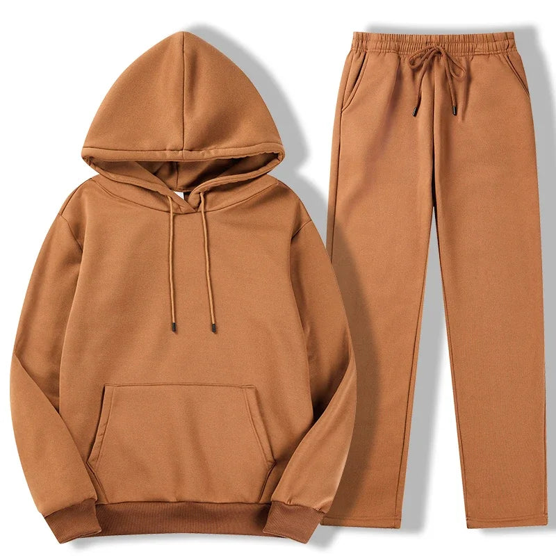 Men's Autumn Winter Solid Color Casual Sports Two - piece Hoodie and Pants Set S - 3XL Tracksuit for Daily Workout Enthusiasts