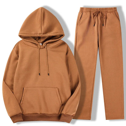 Men's Autumn Winter Solid Color Casual Sports Two - piece Hoodie and Pants Set S - 3XL Tracksuit for Daily Workout Enthusiasts
