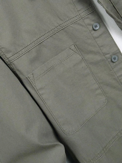 Men's Vintage Army Green Casual Denim Shirt, 100% Cotton Long Sleeve Lapel Work Shirt with Pockets