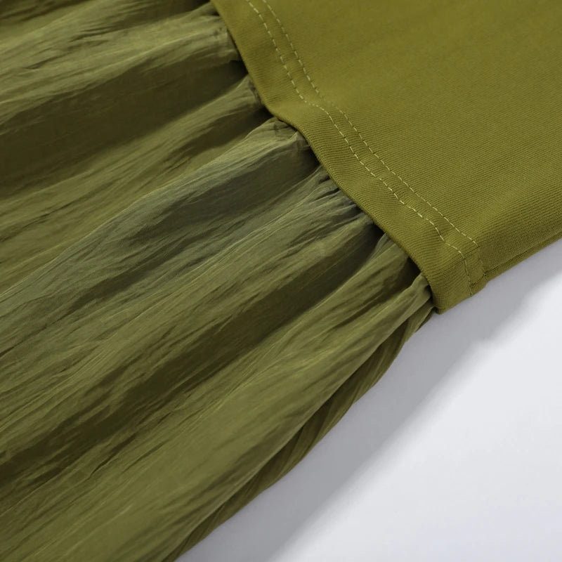 Fashion Women Patchwork Dress Chic Short Sleeve Round Neck Solid Ruffles Female Dress Casual Lady Streetwear Commute Summer 2026