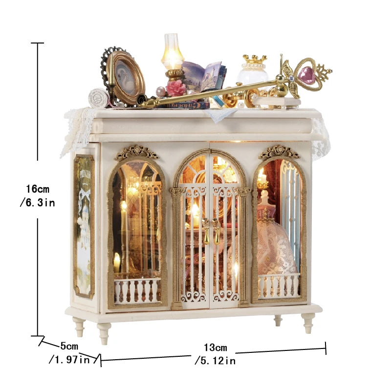Moonlight Fantasy Mini 3D Puzzle Assembly Model Dollhouse Kit DIY Handmade Toy Bookshelf Set, Wooden Crafts Girl Birthday Gift
