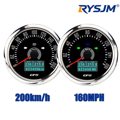 85MM GPS Speedometer 0-160MPH 0-200KMH With GPS Antenna 7 Colors Backlight Digital LED Odometer Gauge for 12V24V Car Boat Marine