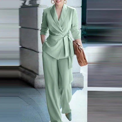 ZANZEA Classy Office Lady Blazer Suits Elegant Women Tied Waist Top and Pant 2pcs Outfit 2025 Trend Streetwear Commute Pant Sets