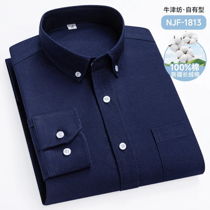 Classic Men's Long Sleeved Check Shirts 100% Oxford Cotton Casual Fashion Soft Plaid Stripe Solid Male Business Slim Fit Blouses