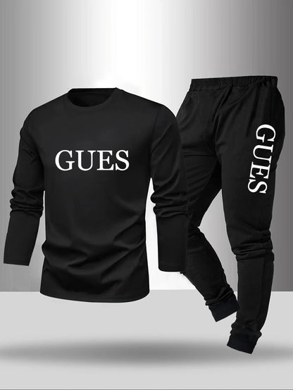 2-piece men's sleepwear set for spring summer autumn winter long sleeved pants letter patterned base shirt home wear set