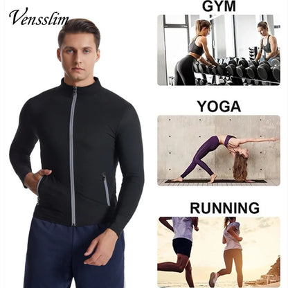 Vensslim Men Sauna Sweat Suit Zipper Waist Trainer Slimming Tops with Packet Fat Burner Body Shaper Belly Trimmer Slim Corset