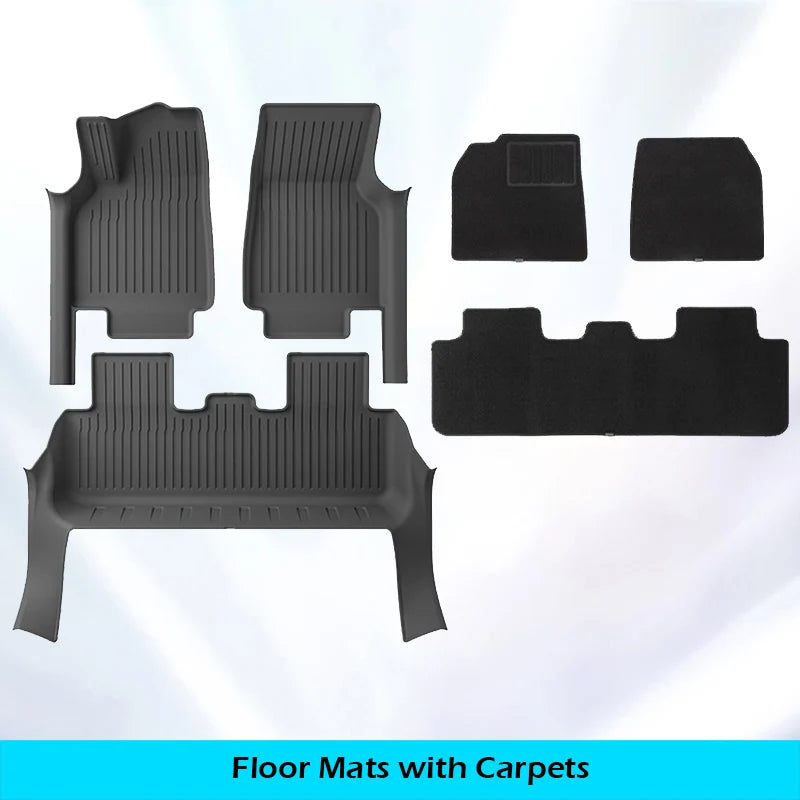 Floor Mats with Door Sill Protection Strip for Tesla Model Y Juniper 2025 2026 All-weather Floor Cargo Liner Trunk Backrest Pad