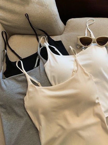 Summer New Small Strap Vest with Chest Pad Backless Integrated Inner And Outer Wear Slimming  Color Short Top for Women