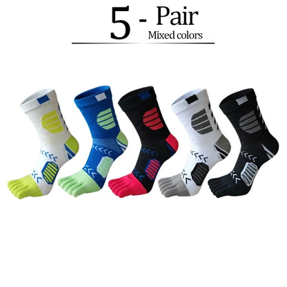 5 Pairs Sport Toe Socks Compression Pure Cotton Sweat-Absorbing Colorful Bike Marathon Fitness Outdoor Basketball 5 Finger Socks