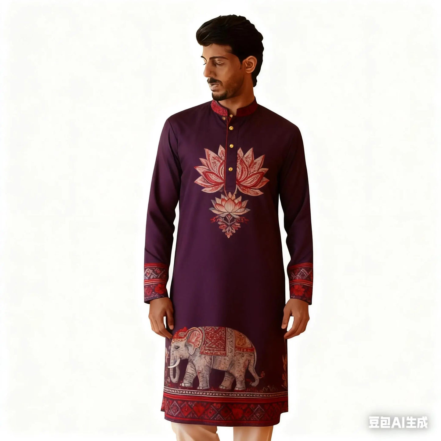 National Style Men Digital Printed Kurta Vardha Regular Mandarin Long Suitable Musulmans Homme Traje Arabe Hombre