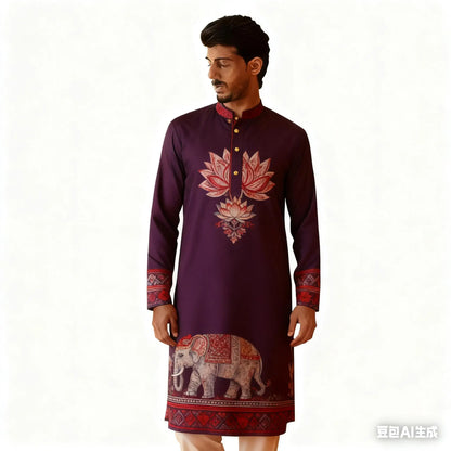 National Style Men Digital Printed Kurta Vardha Regular Mandarin Long Suitable Musulmans Homme Traje Arabe Hombre