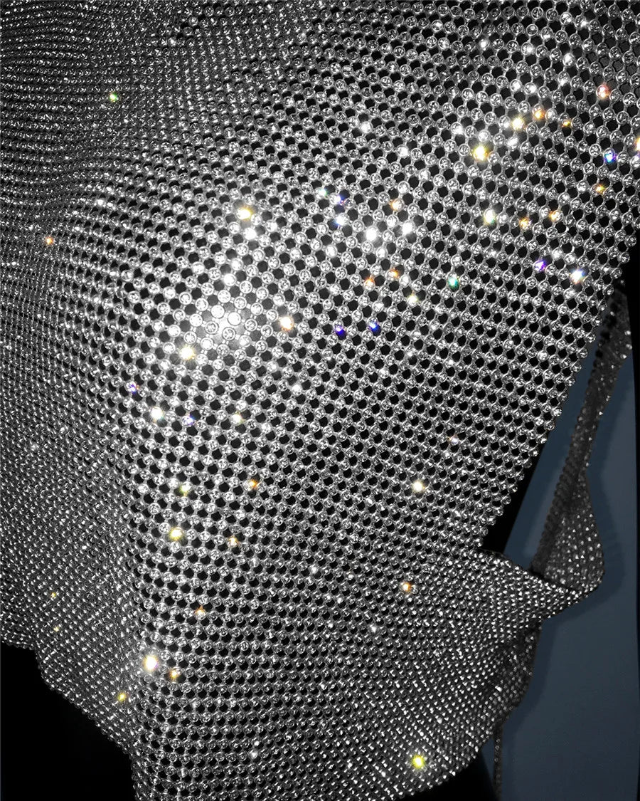 Shiny Rhinestone Sequins Crop Top Sexy Backless Round Neck Metal Tank Top For Women 2024 Fashion Nightclub Party Camisole