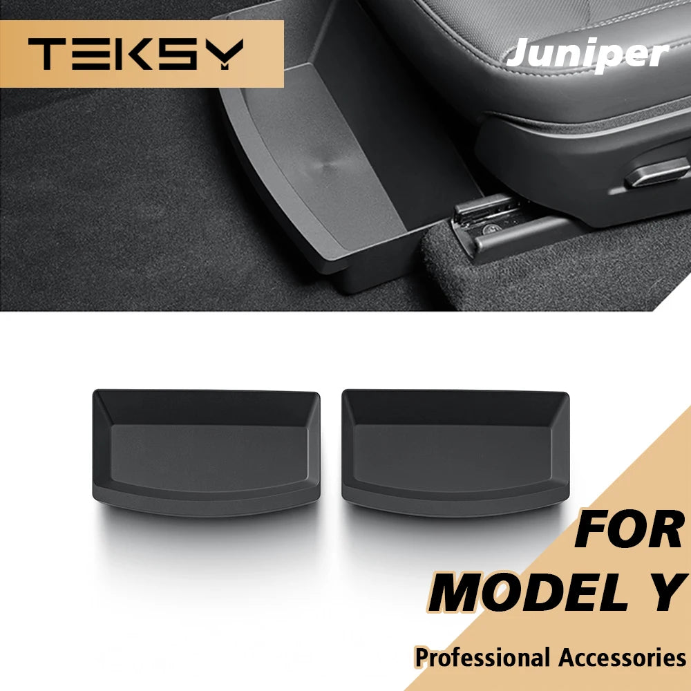 TEKSY 2 PCS For Tesla New Model Y 2025 2026 Launch Juniper Front Seats Under Seat drawer TPE Storage Box