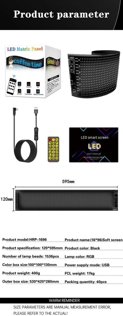 LED Matrix Pixel Panel Light Bluetooth App 5V USB  Control Scrolling Advertising LED Car Sign Animation Programmable for Car Sho