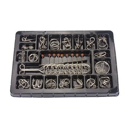 20Pcs Ring Puzzle Set Premium Metal Intelligence Puzzle Buckle Educational Brain Teaser Game for Logic Training and Stress