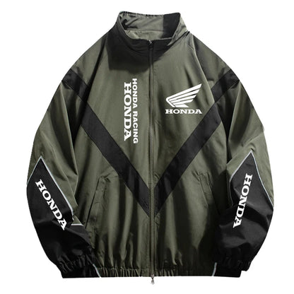 Honda Men's High Street Style Patchwork Color Black Windproof Jacket with Honda Logo Outdoor Leisure Sports Spring Coat