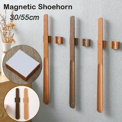 Useful 30/55cm Magnetic Shoehorn Flexible No-Bend Shoe Puller Wooden Handle Lazy Shoe Horn for Elderly, Pregnant Women