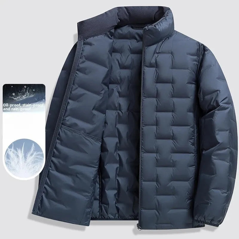 Winter New 90% Duck Down Jacket, Cycling Sports Stand-up Collar, Warm and Lightweight, Men's Solid Color Breathable Down Jacket