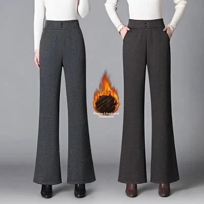 Thickened Fleece Lined Woolen Wide Leg Pants Casual Trousers for Middle Aged And Elderly Autumn Winter New Style Fashionable ...