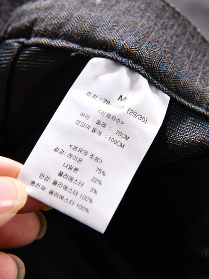Men's Winter Business Casual Straight Leg Cotton Pants Thick Elastic Youthful Pure Color Versatile Comfortable Fit Trousers