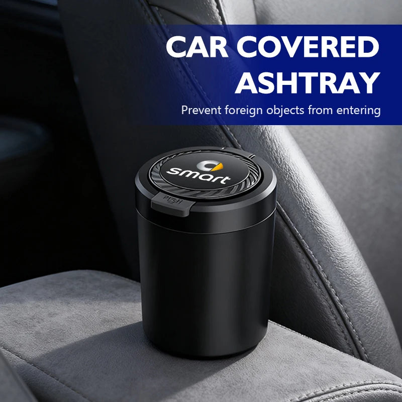 Alloy LED Car Ashtray With Lid Portable Ash Tray Mini Trash Can For Smart Fortwo Forfour 451 453 450 452 454 Forspeed Forjeremy