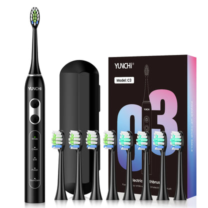YUNCHI ultrasonic electric toothbrush with 5 operation modes and 40000 high-frequency vibrations.USB charging, waterproof