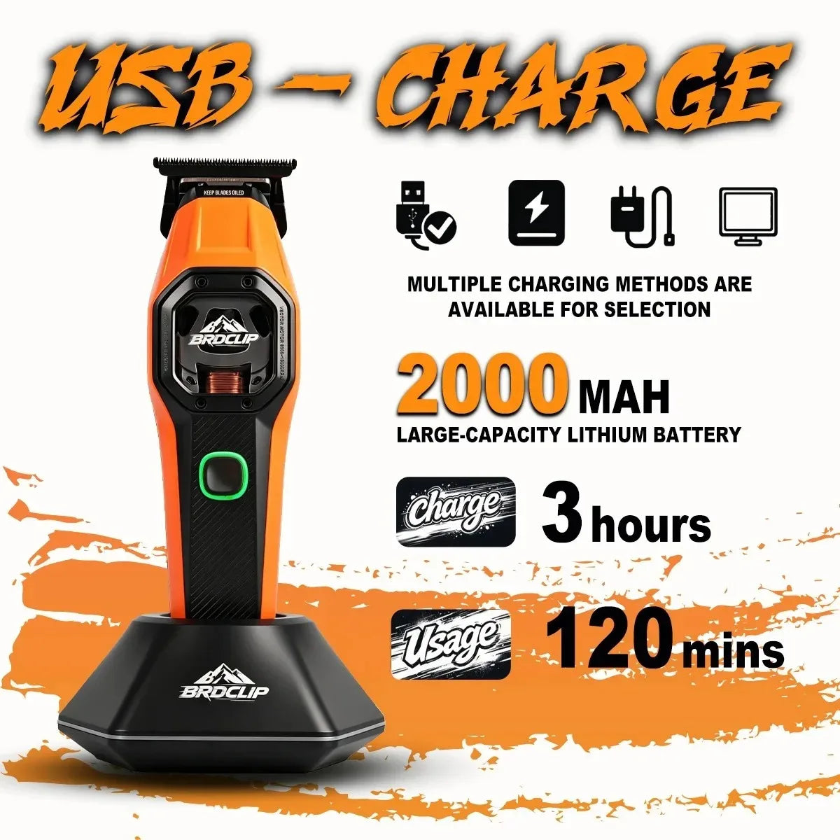 BRDCLIP Hair Trimmer Professional Shaver Vector Motor 13000 RPM Cordless Hair Clippers Metal Trimmer for Men BRD-2601 2602 2603