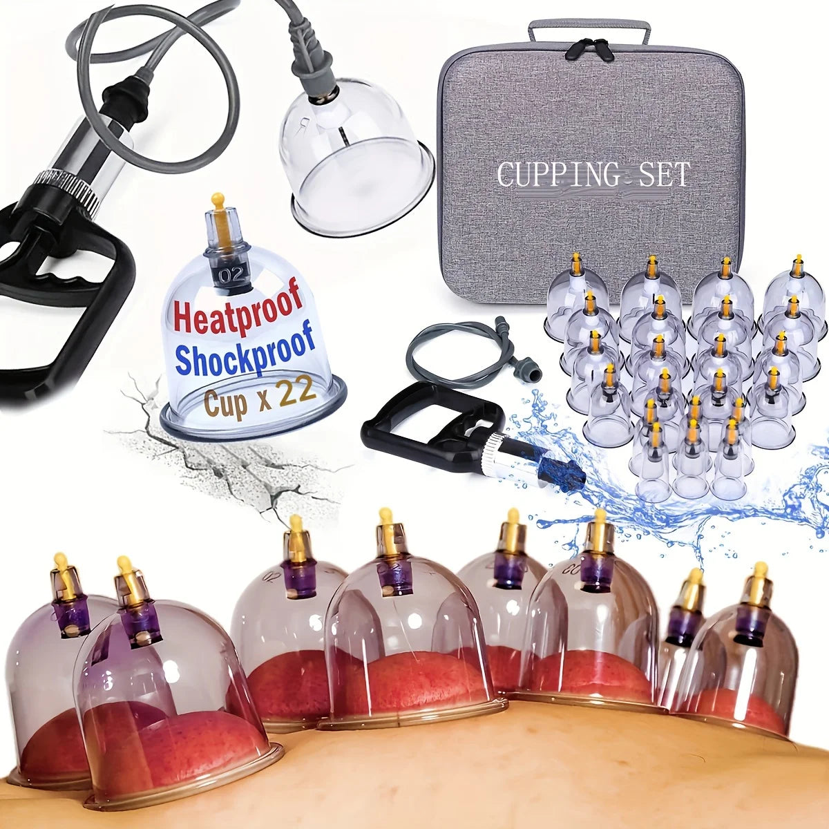 22pcs Cupping Relax Set Multiple Sizes of Vacuum Cups with Hand Pump and Detailed Cupping Manual Massage Cupping Set for Massage