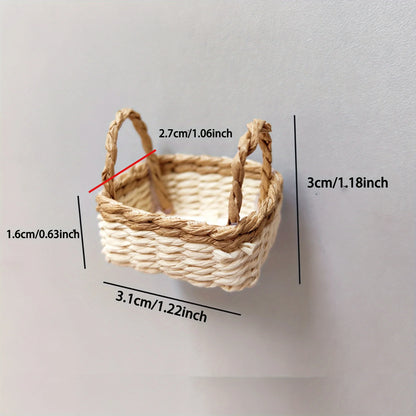 Miniature Basket Handmade Mini Wicker Basket Woven Paper Rattan Basket Dollhouse Ornament Accessories Decoration Easter