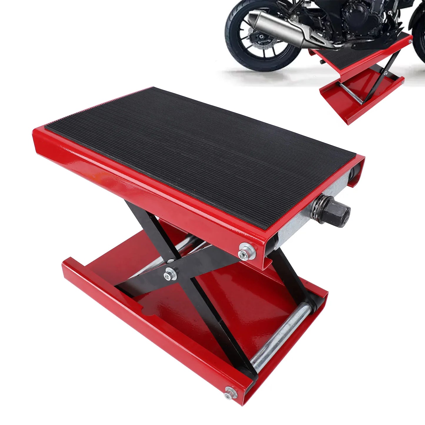 Motorcycle Lift Scissor Jack 85-340mm/3.35-13.39in Adjustable Height Foldable 500kg Capacity Motorbike Jack Stand